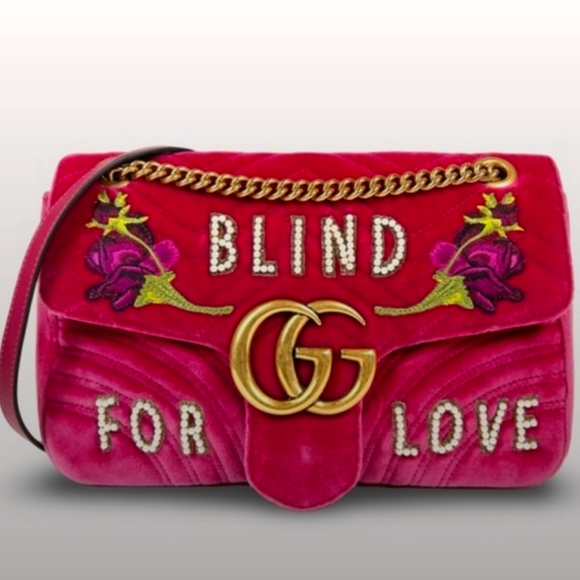 Gucci GG Marmont Blind For Love Velvet Matelasse Medium Shoulder Bag - Picture 1 of 14